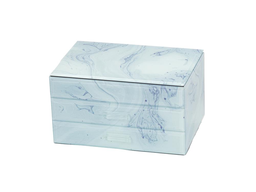 New - Carrara White Marble Finish Glass Jewel case