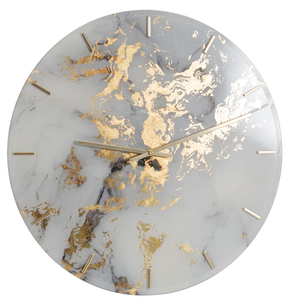 Large 50cm Glass Golden Vein Marble effect glass wall clock