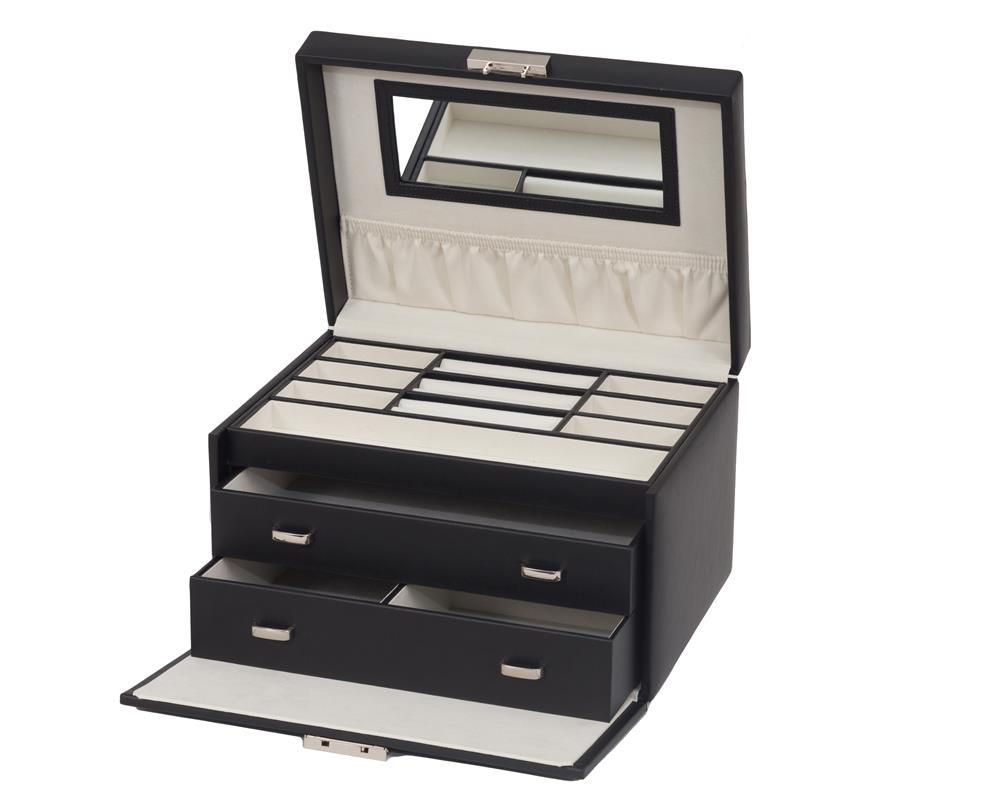 New - Sharon Black Bonded leather Jewel Box