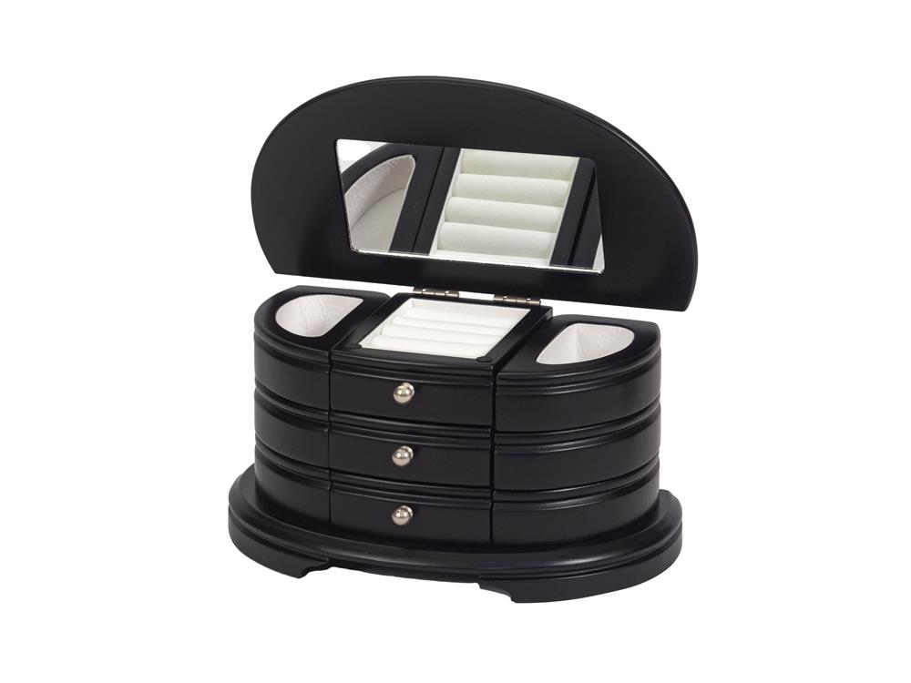 New - Black Wooden Curved Jewel Case