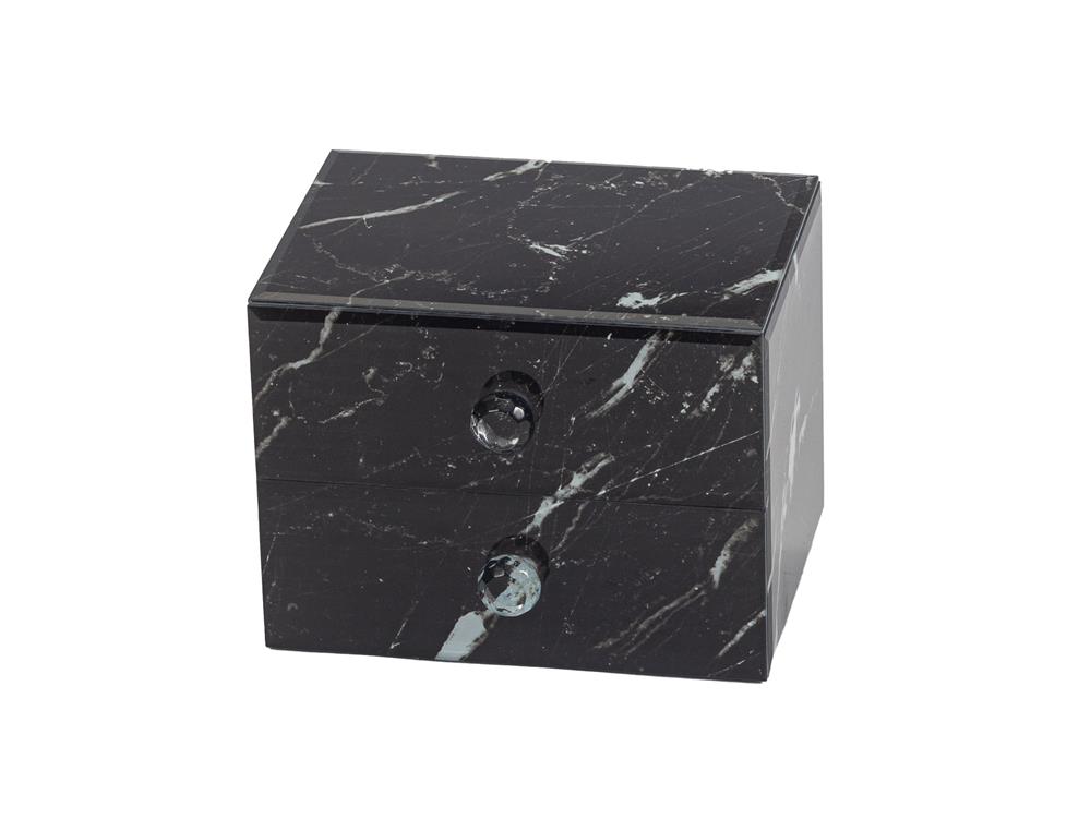 New - Marquina Black Marble Finish Glass Jewel case