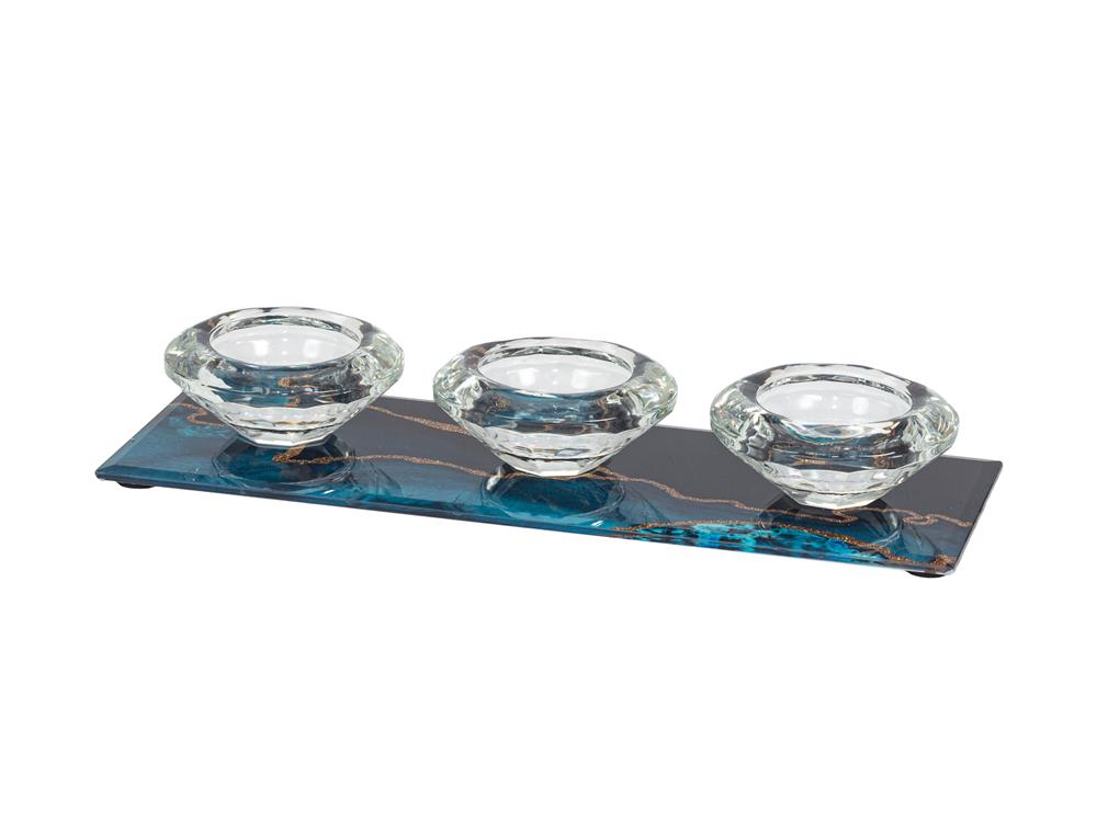 Electric Blue & Gold Finish Tea light Holder