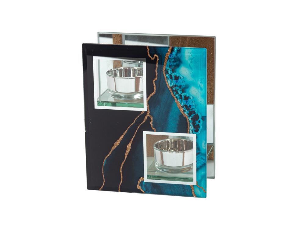 Electric Blue & Gold Finish Tea light Holder
