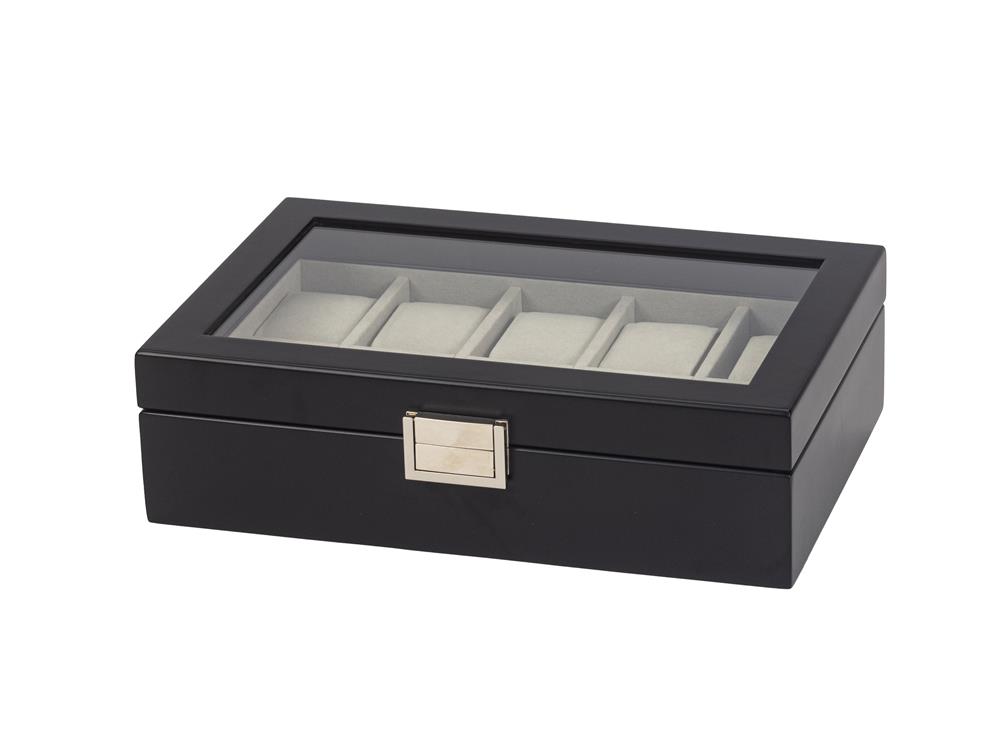 Black Wooden 10 Watch Box