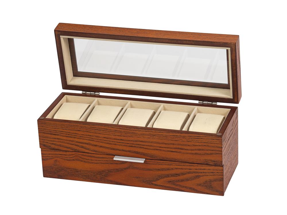 New - Dark Beech Wooden 5 watch box