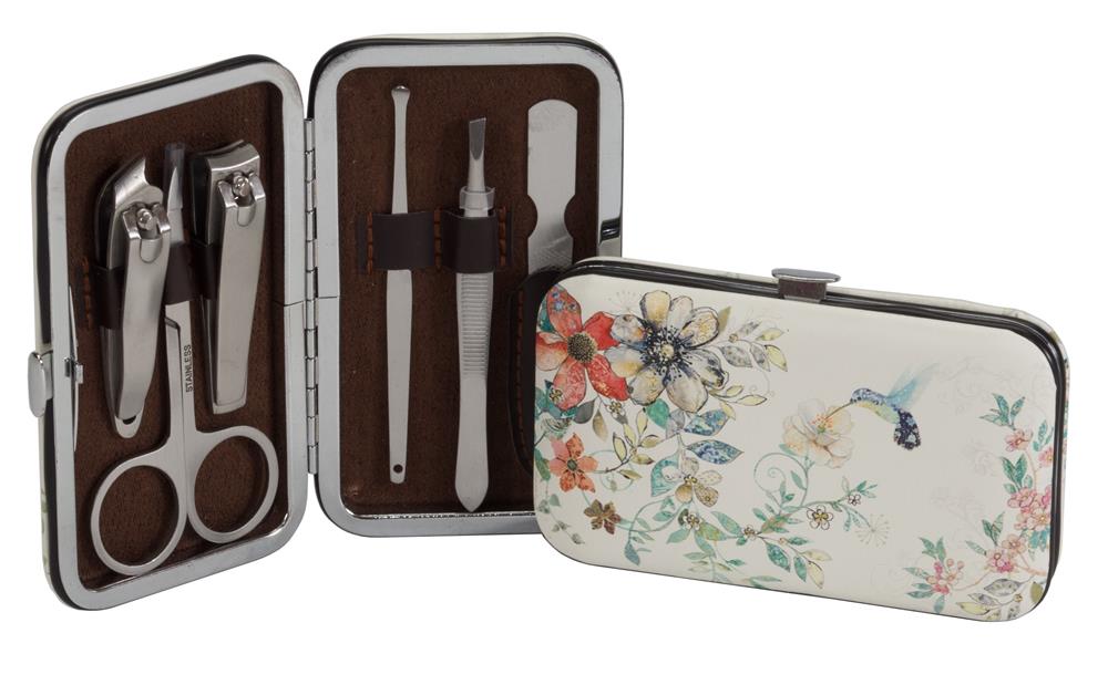 Hummingbird design notepad, Makeup bag, compact mirror and Manicure set