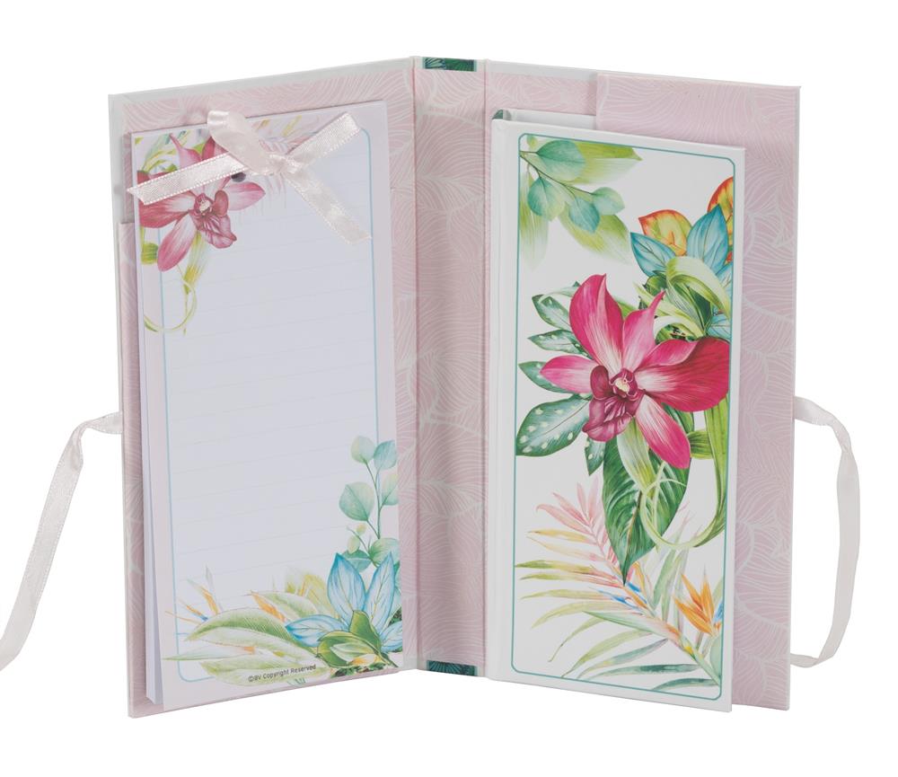 Orchid Cascade design Notepad, Makeup Bag, Compact Mirror And Manicure Set