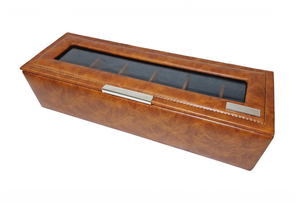 Brown Rustic Faux Leather 6 Watch Box