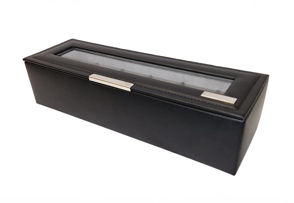 Black Bonded leather 6 watch box