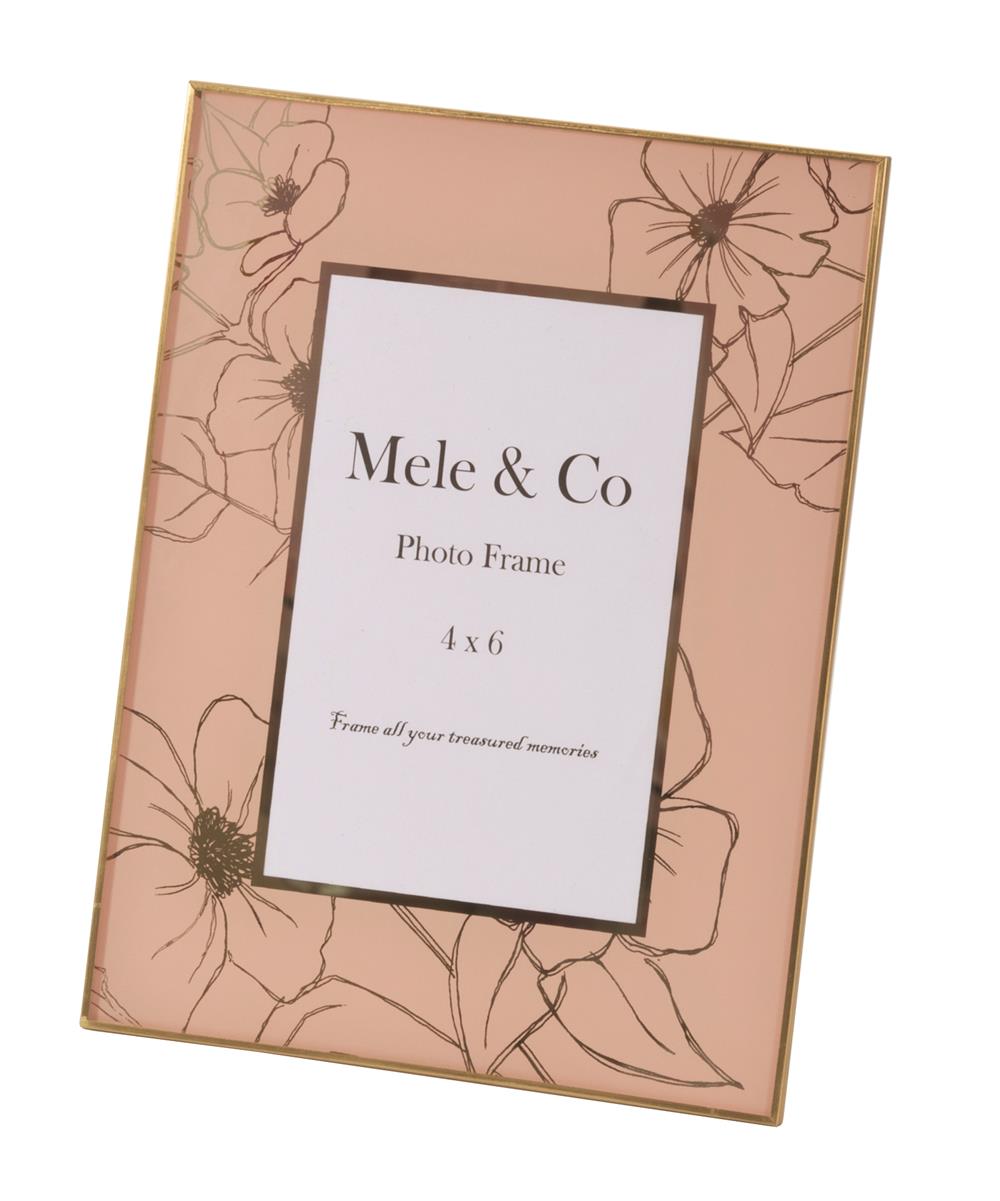 Sandy Pink glass with floral etching photo frame