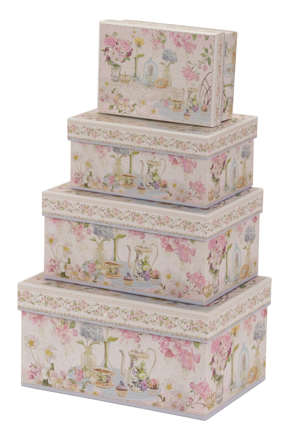 Pink floral design cardboard storage boxes