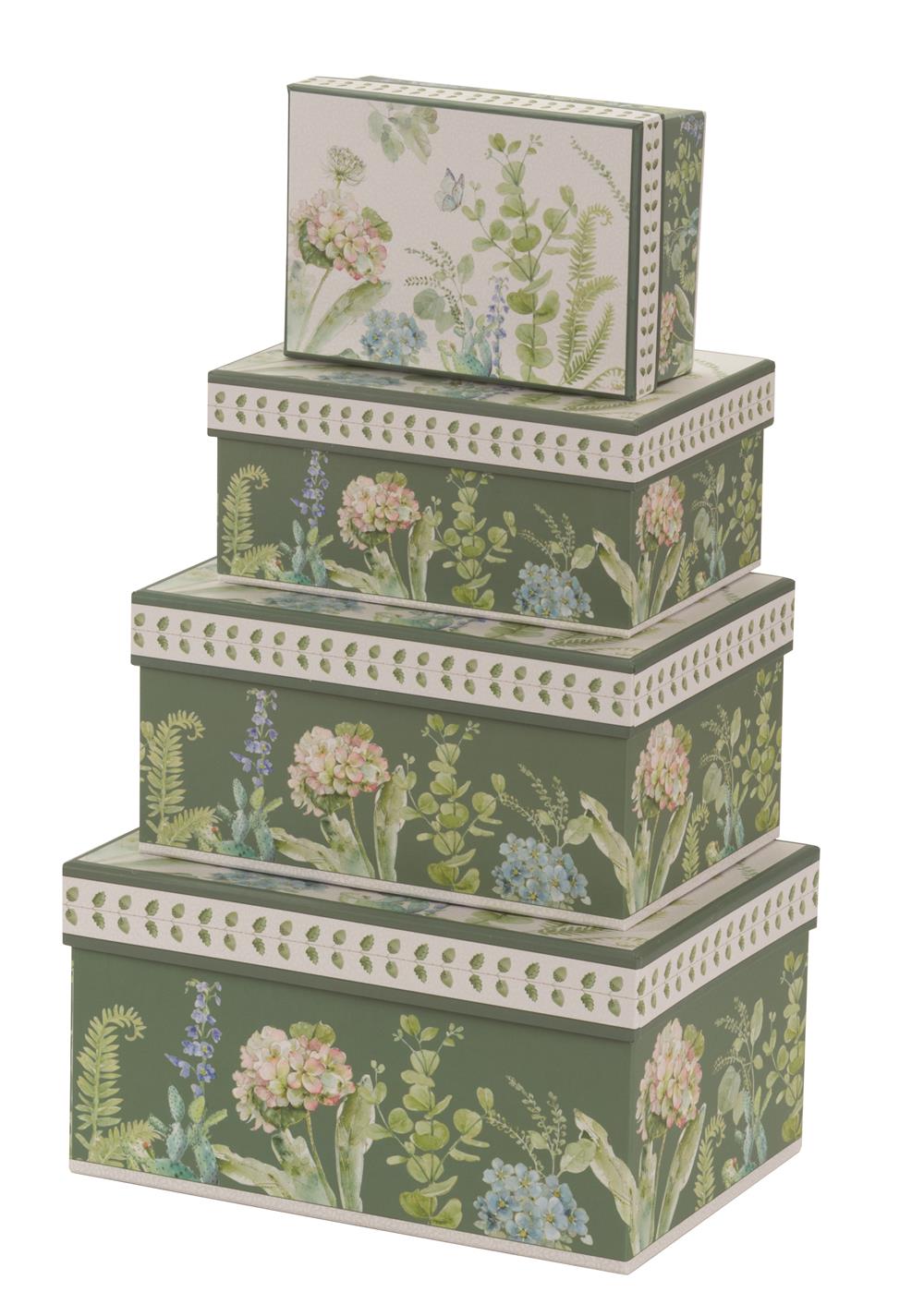 Green floral design cardboard storage boxes