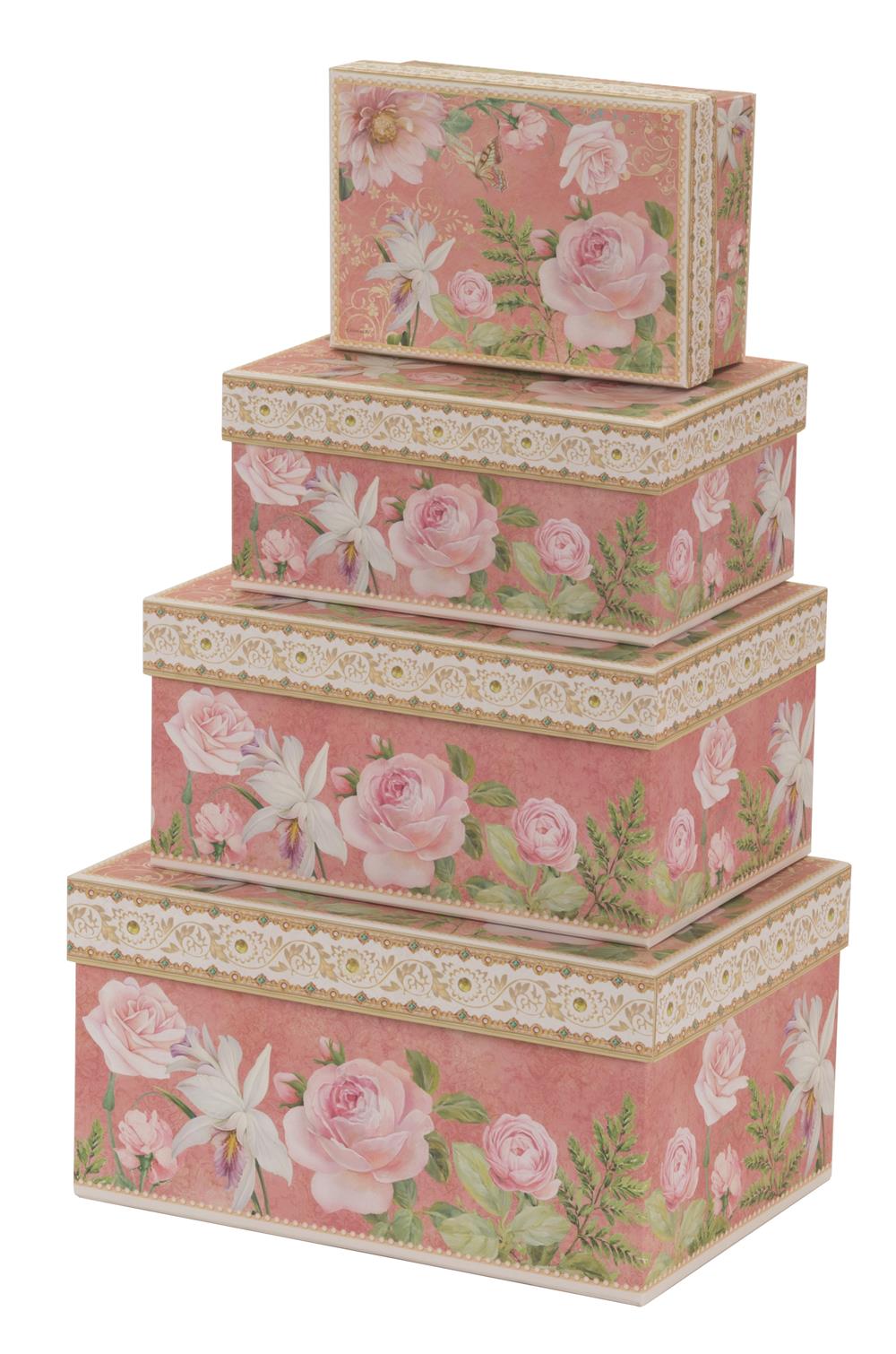 Pink rose design cardboard storage boxes