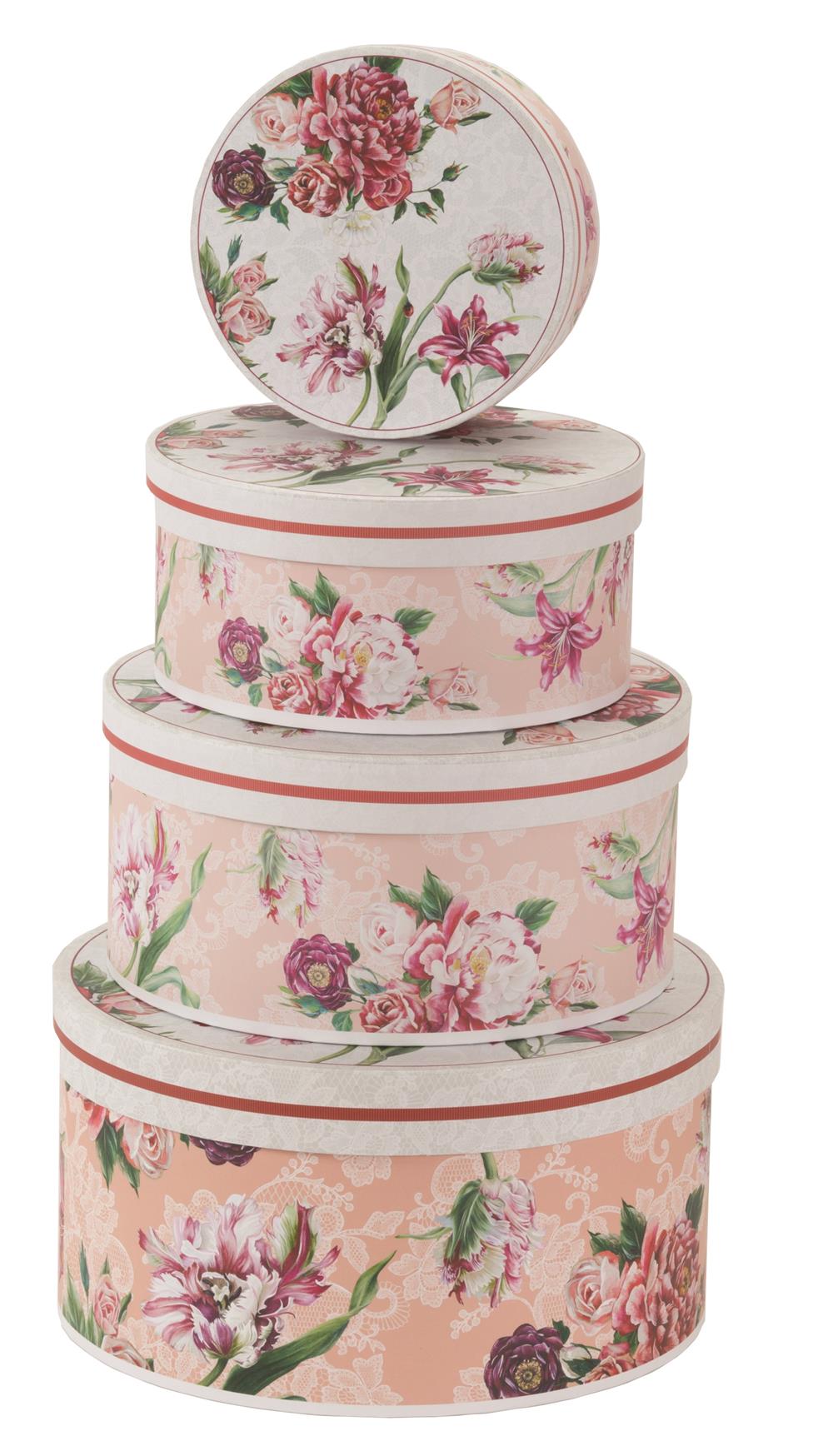 Pink floral bouquet cardboard storage boxes 2 Pack