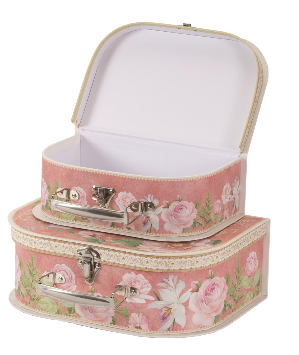 Pink rose design cardboard storage suitcases 2 Pack