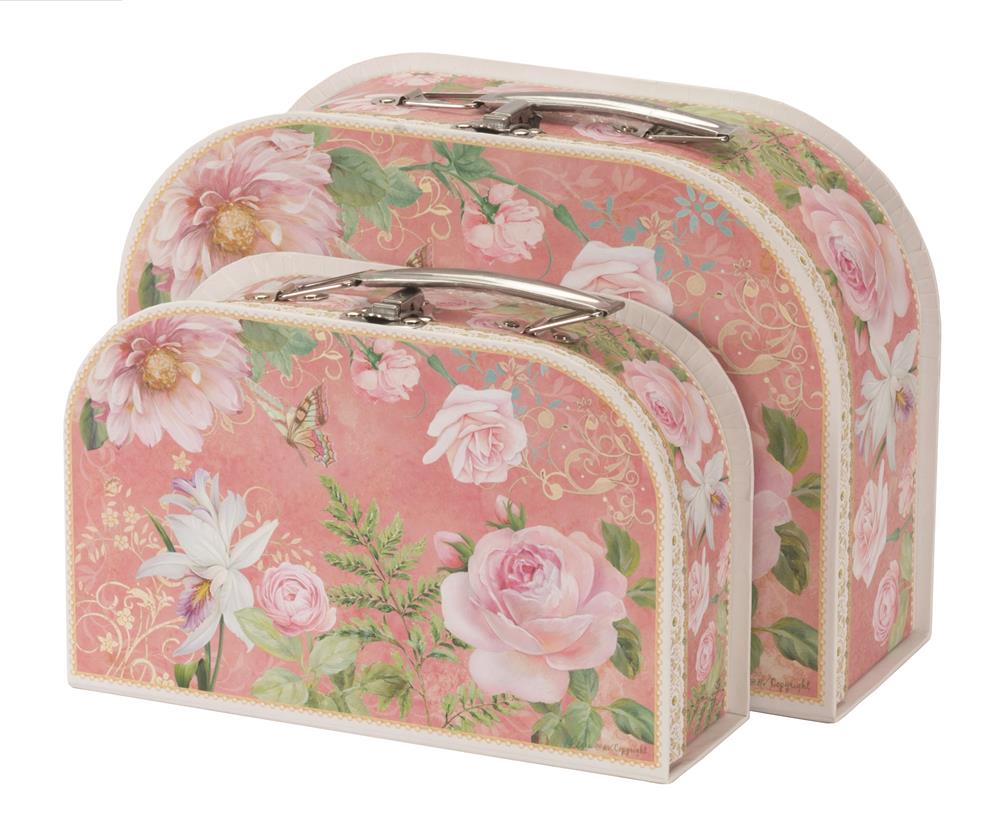 Pink rose design cardboard storage suitcases